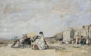 Dame en blanc sur la plage de Trouville