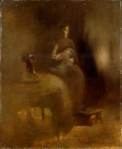 Femme avec un bébé sur ses genoux, années 1890
