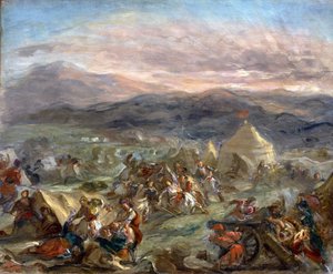 Botzaris surprend le camp turc et tombe mortellement blessé - Eugène Delacroix