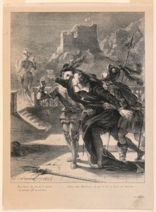 Illustration pour Hamlet : Hamlet essaie de suivre le fantôme de son père (I,4) - Eugène Delacroix