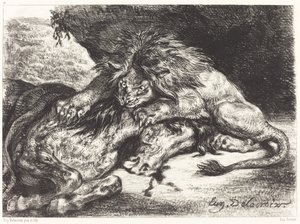 Lion dévorant un cheval