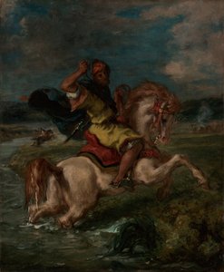 Cavalier marocain traversant un gué