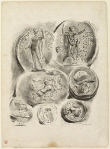 Feuillet de sept médailles antiques - Eugène Delacroix