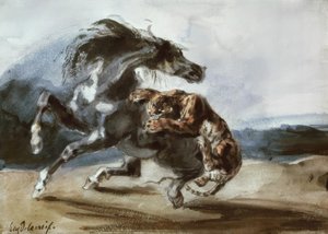 Tigre attaquant un cheval sauvage