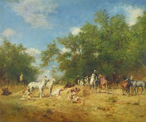 Cavaliers arabes se reposant dans la forêt, 1868