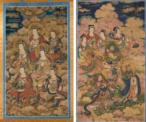 Les Bodhisattvas des dix étapes pour atteindre la connaissance la plus parfaite ; Les huit hôtes de Deva, Naga et Yakshi