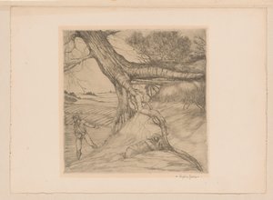 Semeur et figure allongée avec les mains jointes dans un paysage - Eugène Joors (signed by artist)