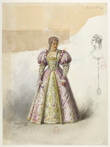 Btv1b84558104 62 - Saint-Saëns - Henry VIII - Maquettes de costumes - Lacoste - 62. Anne de Boleyn avec collette - Eugene Lacoste