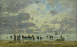 Français :  Plage de Deauville Beach of Deauville - Eugene Louis Boudin