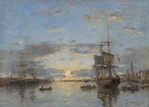 French : Le Havre. Le Havre : The Outer Harbor at Sunset (le port extérieur au coucher du soleil) - Eugene Louis Boudin