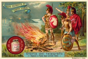 Les anciens Grecs signalant par le feu (chromolithographie)
