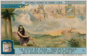 Assad dans le désert avec la caravane de la reine de Saba