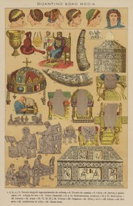 Byzantin Moyen Âge (lithographie en couleur) - European School