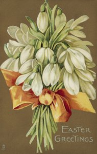 Bouquet de perce-neige, vœux de Pâques (lithographie couleur) - European School