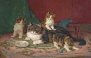 Carte postale de chat (lithographie couleur) - European School