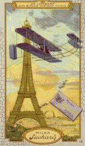 Charles de Lambert dans un biplan Wright, Paris (chromolitho) - European School