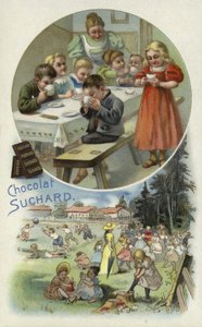 Enfants dégustant du chocolat Suchard dans une crèche