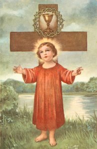 Enfant Jésus, croix, couronne d