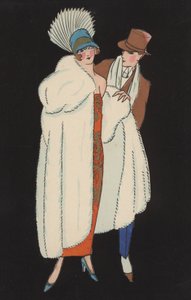 Couple en robe de soirée (lithographie couleur) - European School