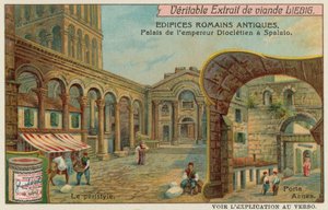 Palais de Dioclétien à Split en Croatie avec détail de la colonnade et de la porte maritime sud (chromolitho) - European School
