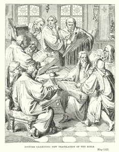 Médecins examinant la nouvelle traduction de la Bible (gravure)