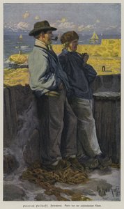 Fin de la journée de travail. Scène typique sur la côte suédoise (gravure en couleur)
