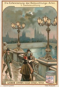 Lampes à gaz, carte de Liebig, début du 20e siècle (chromo) - European School