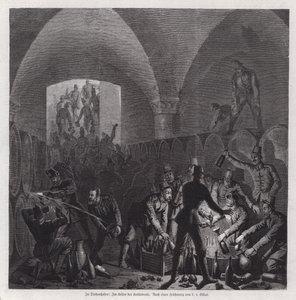 Soldats allemands se servant dans la cave à vin de la cathédrale de Thionville, France, Guerre franco-prussienne