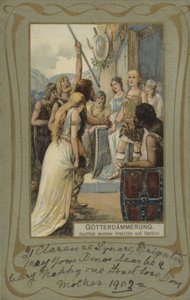 Gotterdammerung, Siegfried reçoit Brunhilde et Gunther (lithographie couleur) - European School