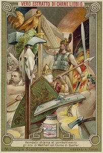 Heimdallr soufflant dans le cor Gjallar pour convoquer les dieux de Valhalla au combat