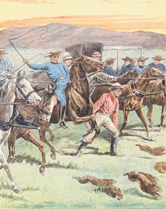 Chasse aux lapins en Australie (lithographie couleur)