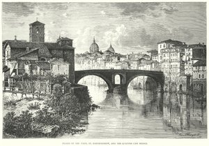 Île du Tibre, Saint-Barthélemy et pont des Quattro Capi (gravure) - European School
