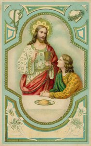 Jésus-Christ bénissant un homme communiant (chromolitho) - European School