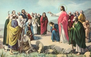 Jésus-Christ prononçant le Sermon sur la Montagne (lithographie couleur) - European School