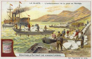 Chargement de glace sur un navire; Norvège