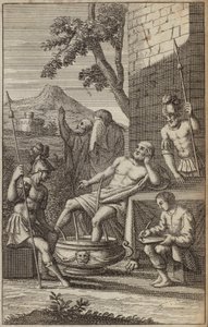 Homme se baignant et pensant, peut-être Archimède ? (gravure)