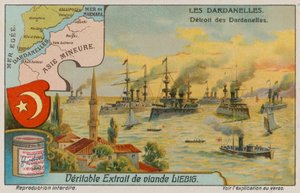 Carte, blason et vue des Dardanelles