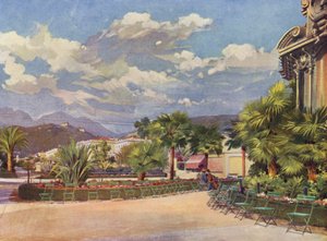 Menton, Le Kiosque de la Musique et le Nouveau Jardin (colour litho) - European School