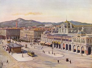 Nice, La Place Massena (colour litho) - European School