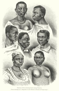 Motifs de tatouage cicatriciel trouvés chez les Nègres (gravure) - European School