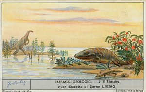 Monde préhistorique, carte de Liebig, début du 20e siècle (chromo) - European School