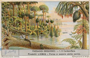 Monde préhistorique, carte de Liebig, début du 20e siècle (chromo)