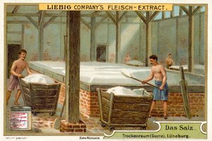 Sel : salle de séchage, Lunebourg, Allemagne (chromolithographie)