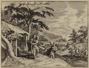 Sem et Japhet couvrant la nudité de leur père, Noé (gravure) - European School