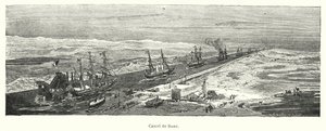 Navires passant par le canal de Suez, Égypte (lithographie) - European School