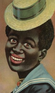 Africain souriant en costume de marin (lithographie couleur)