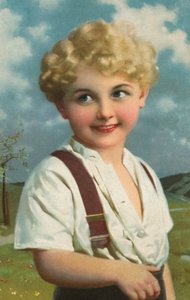 Garçon souriant (lithographie couleur) - European School