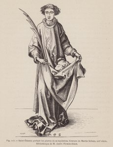 Saint Étienne portant une palme de martyr et les pierres utilisées dans son martyre - European School