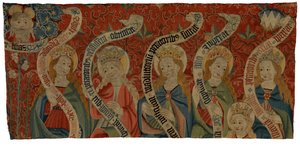 Fragment de tapisserie représentant le Tout-Puissant et six saintes femmes