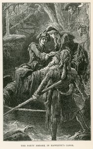 Le groupe embarque dans le canoë d